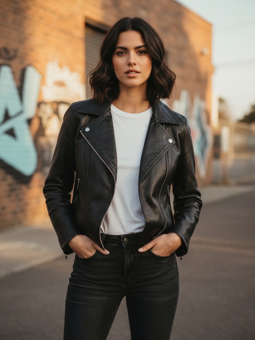 Vintage soft black leather jacket med